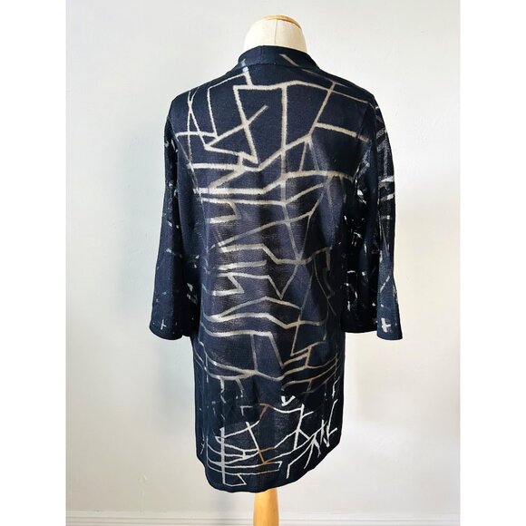 Chicos Open Front Black Cardigan With Geometric Print Lightweight Knit M - Picture 2 of 7